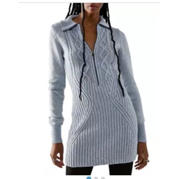 NWT Free People Mont Blanc Mini Sweater Dress Zip Up Collar Cable Knit Small - Picture 2 of 12